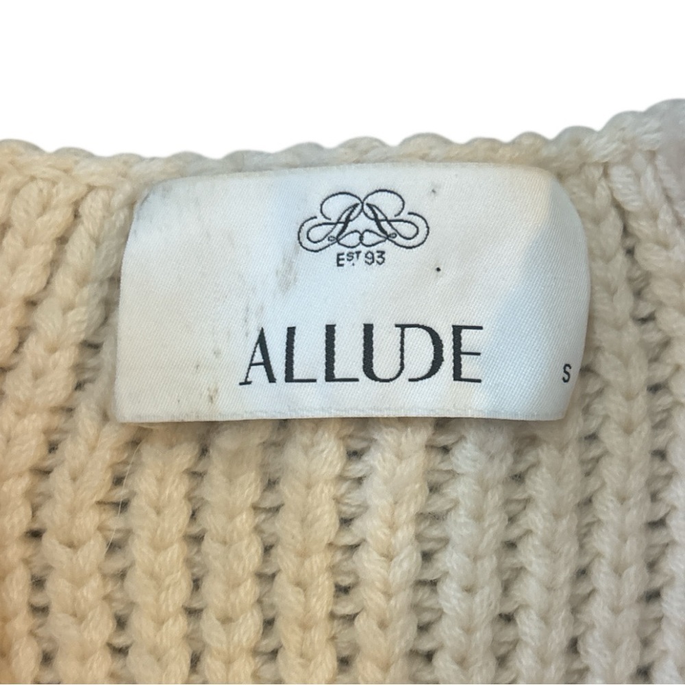 Allude Wool Cashmere Zip Up Chunky Knit Short Sleeve Sweater in Cream Small - Picture 3 of 5